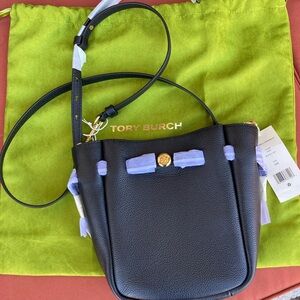 Tory Burch Black Pebbled Leather Crossbody with Gold Logo Accent